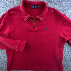Polo Ralph Lauren Mens Large Red 1/4 Zip Knit Pullover Sweater Long Sleeve Adult
